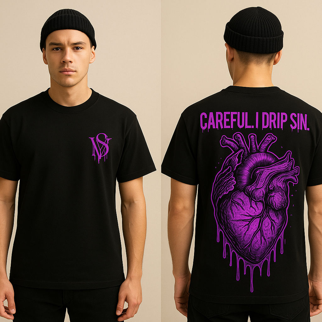 ViMaSu “Careful. I Drip Sin.” Tee – Purple Heart Edition